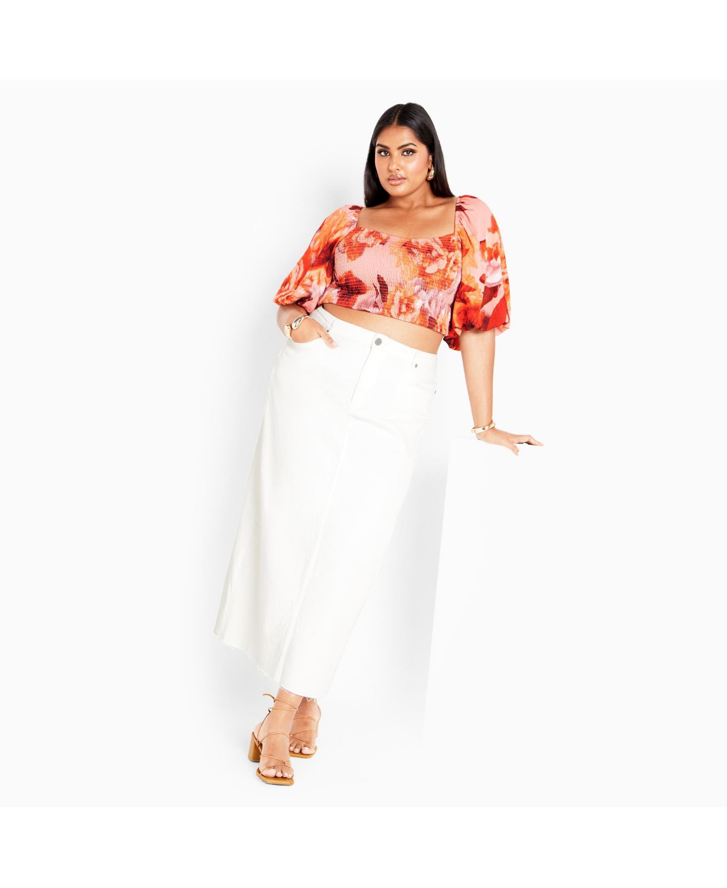 Женский топ CITY CHIC Plus Size Ruffled, цвет: Закатный оранжевый — фото 3