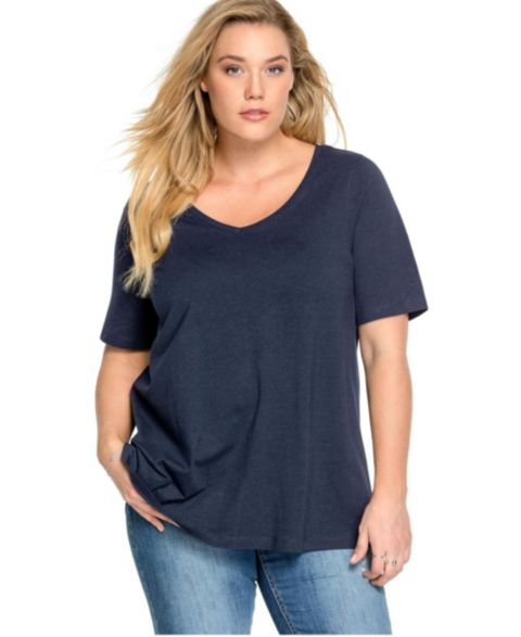 Женский топ ellos V-Neck A-Line Tunic, цвет: Тёмно-синий