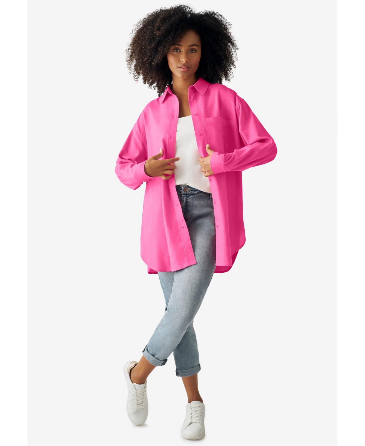 ellos Women's Oversized Linen-Blend Boyfriend Shirt