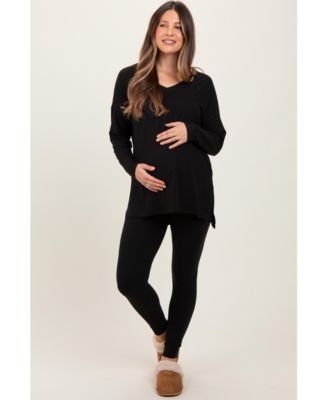 Maternity Burgundy Brushed Knit Oversized Top and Legging Set