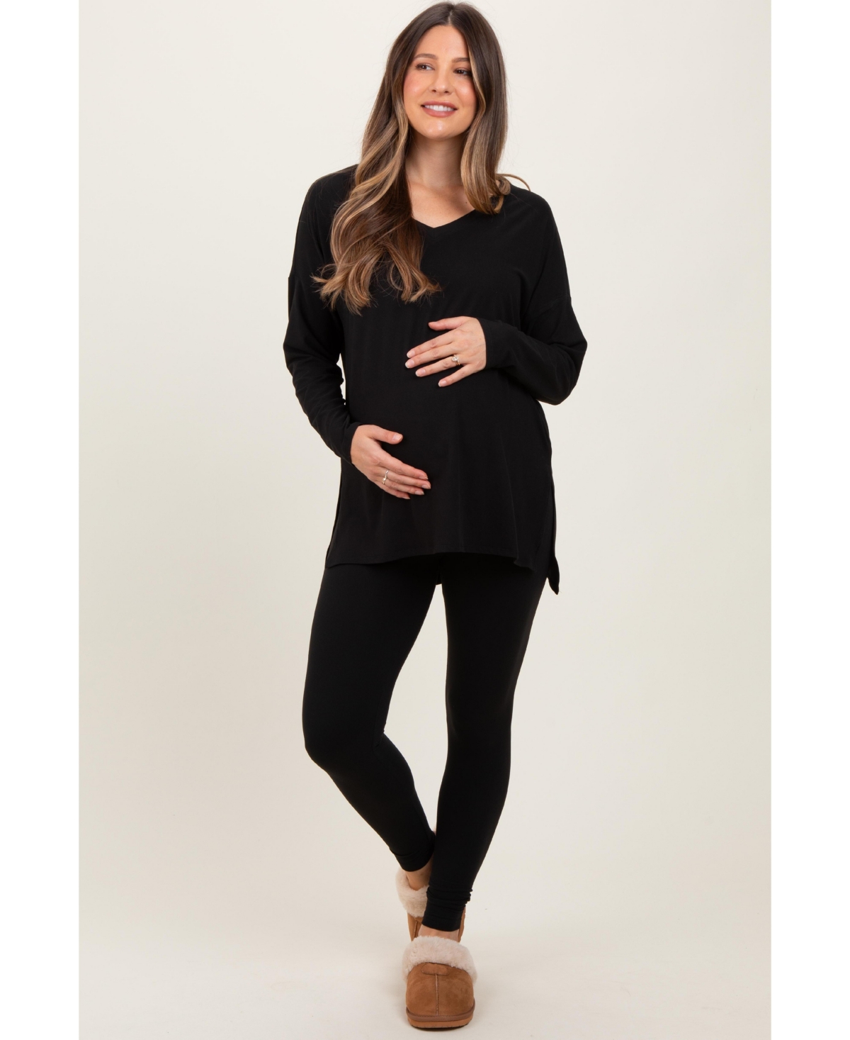 Pinkblush Maternity Black Brushed Knit Oversized Top and Legging Set