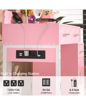 Makeup Vanity Desk with 4 Drawers and Cabinet, Dressing Table with Outlets for Small Space