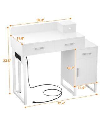 Makeup Vanity Desk with 4 Drawers and Cabinet, Dressing Table with Outlets for Small Space