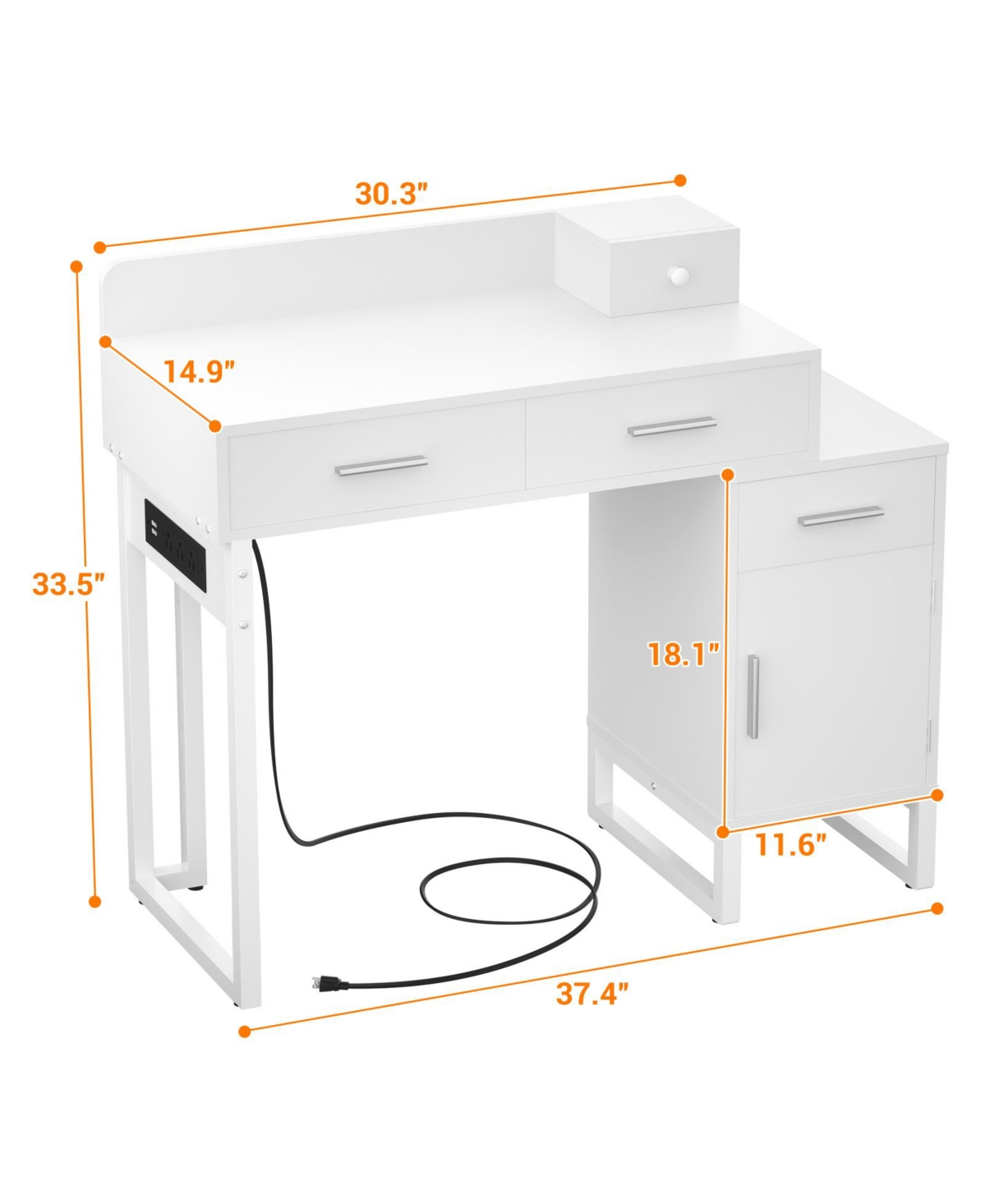 Aheaplus Makeup Vanity Desk with 4 Drawers and Cabinet, Dressing Table with Outlets for Small Space
