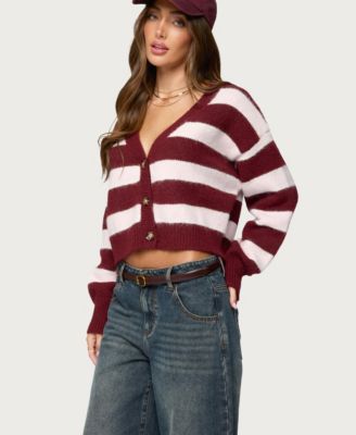 Women's Kaz Striped Knit V Neck Cardigan