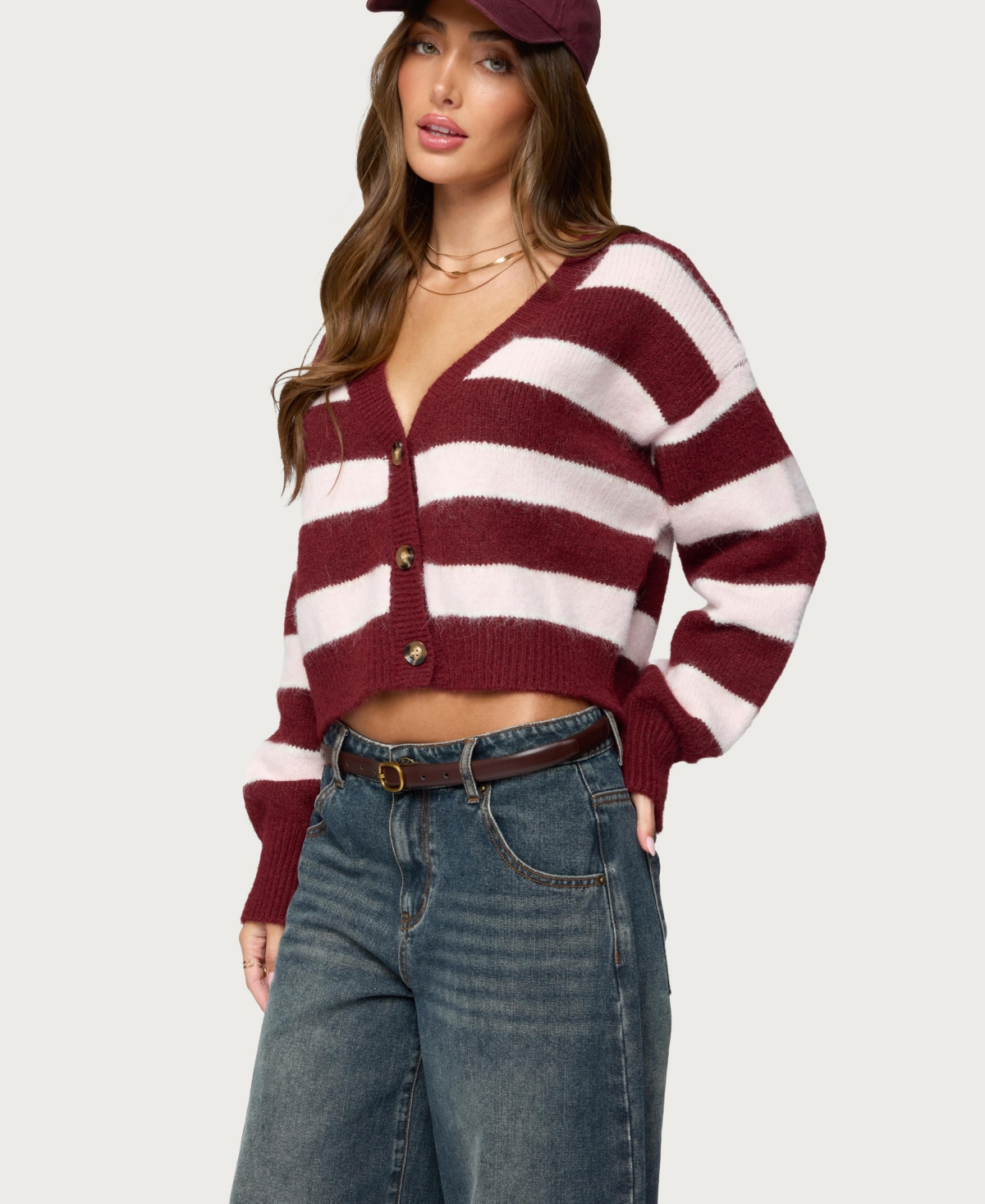 Edikted Women's Kaz Striped Knit V Neck Cardigan