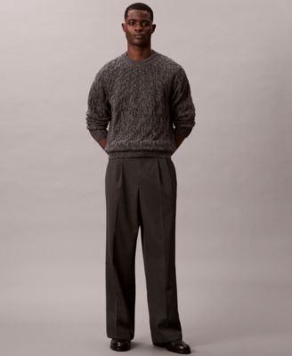 Men's Lambswool Blend Cable-Knit Crewneck Sweater