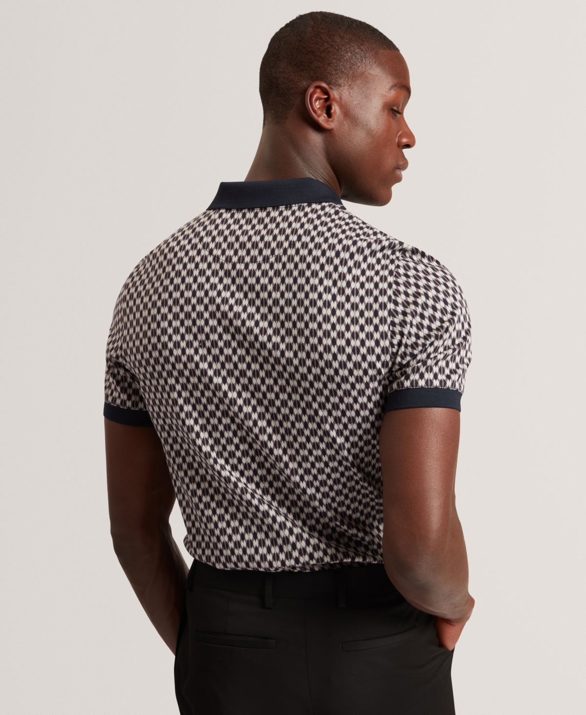 Ted Baker Ernist Short Sleeve Geo Jacquard Cotton Polo In Blue