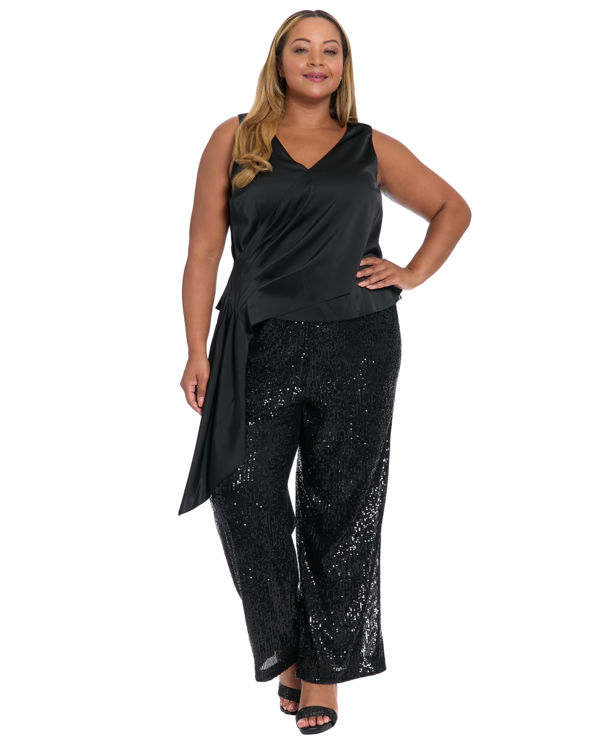 Muse Plus Size Asymmetrical Pleated Top In Black