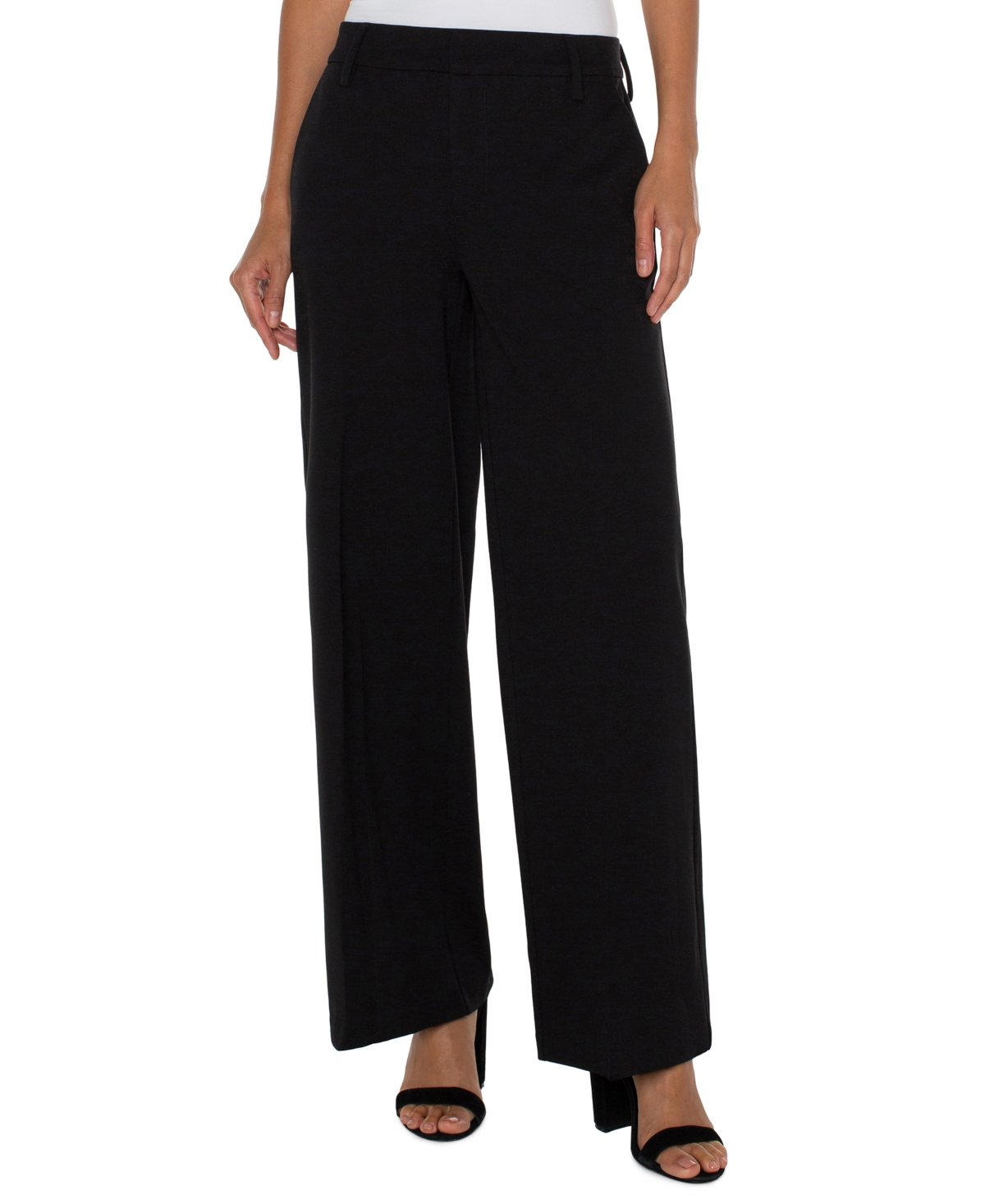 Liverpool Los Angeles Petite Kelsey Wide-leg Trousers In Black