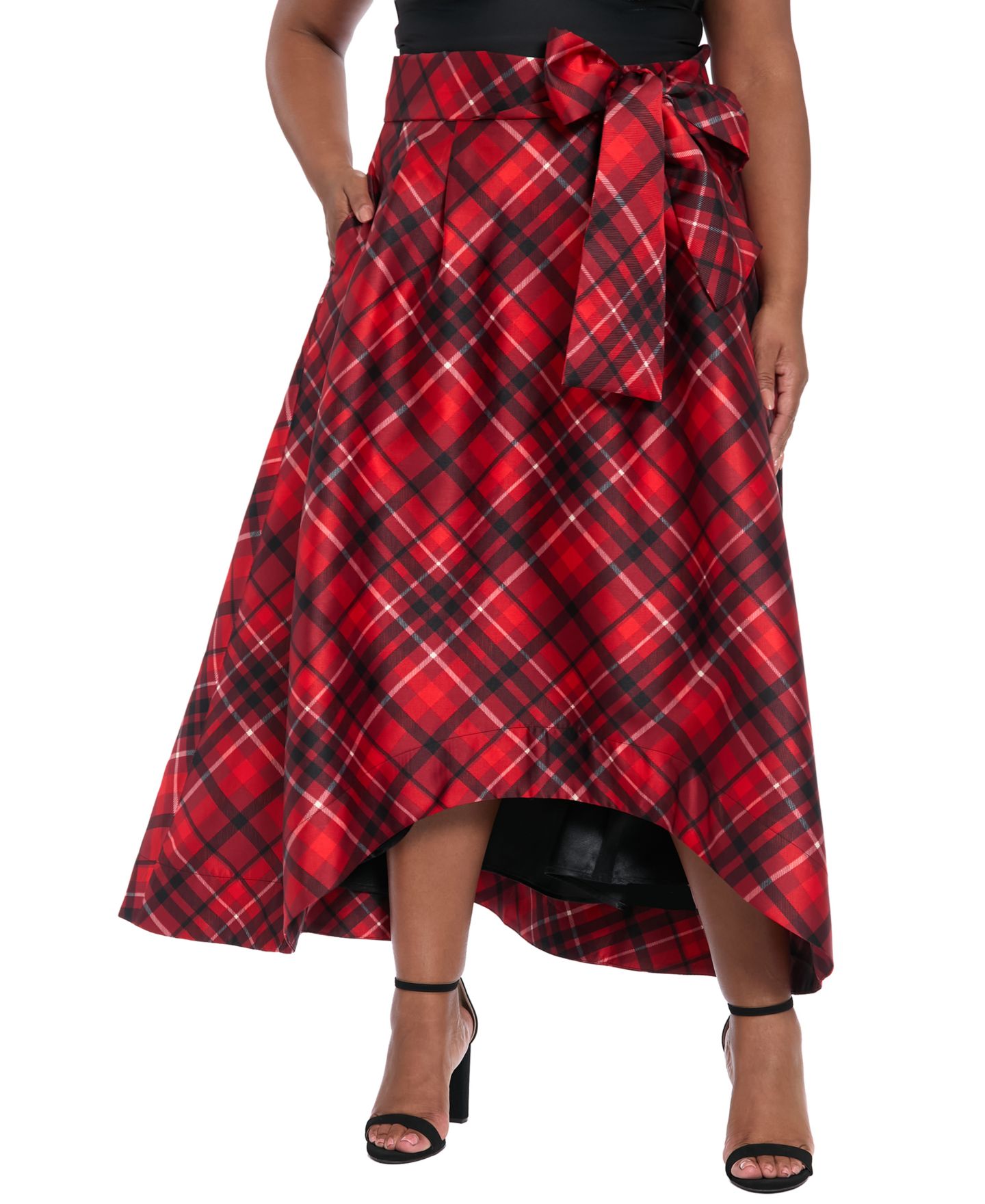 Женская юбка Muse Plus Size High Low Plaid Ballgown, цвет: Красный / Чёрный — фото 1