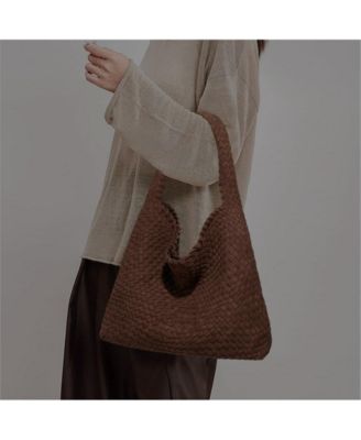 Brown and Espresso Suede Woven Hobo Bag Large Slouchy Shoulder Tote Handbag for Women Soft Braided Texture Work Purse