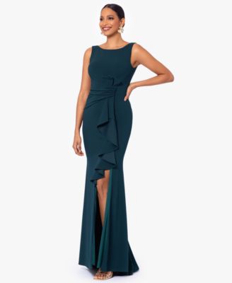 Betsy & Adam Women's Cascading-Ruffle Boat-Neck Gown
