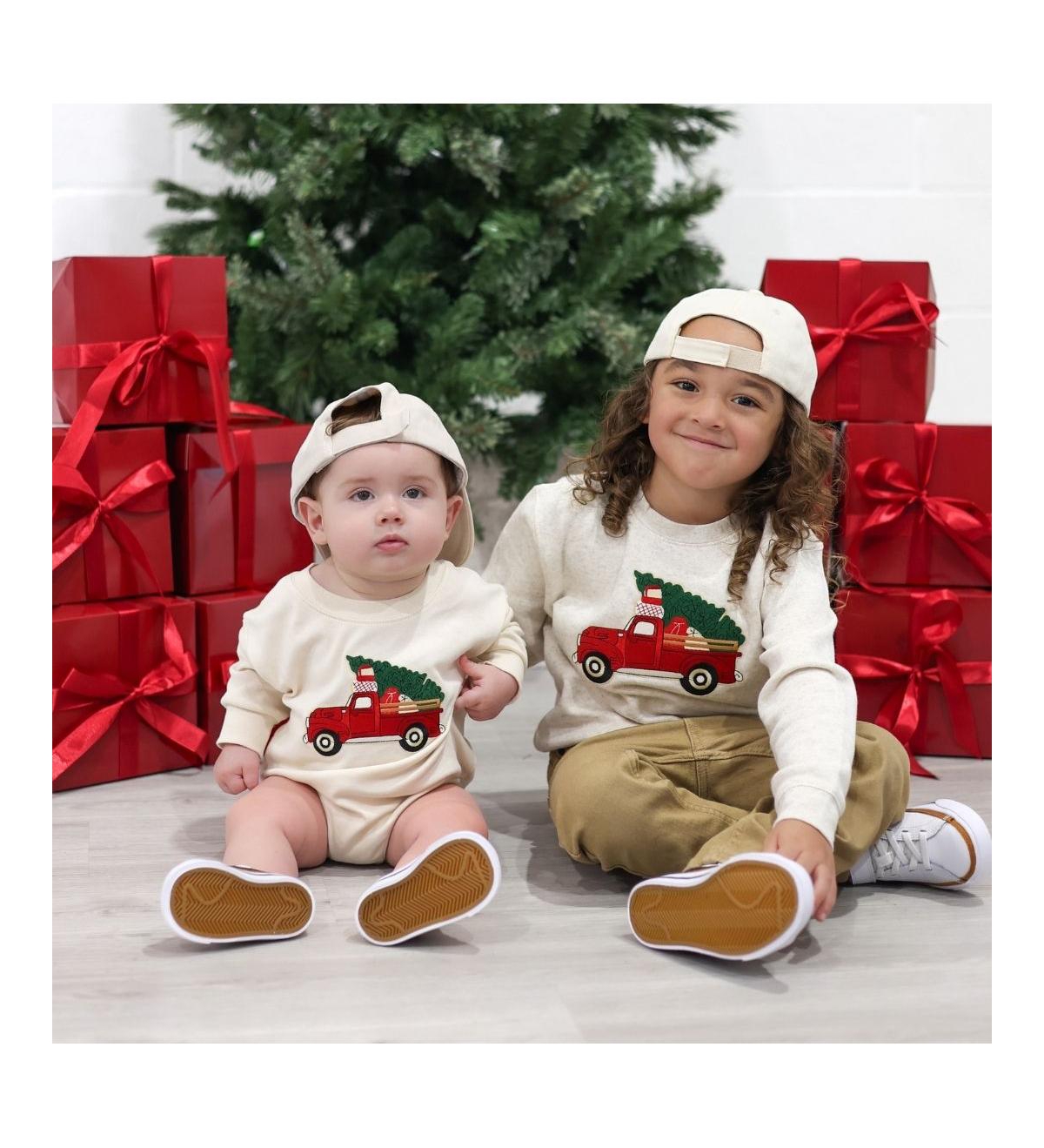 Sweet Wink Baby Boys Christmas Truck Patch Sweatshirt