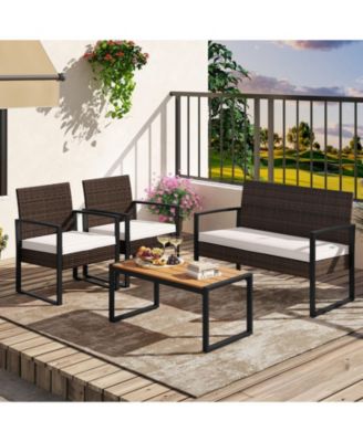 4 Piece Patio Furniture Set Outdoor Rattan Conversation Set