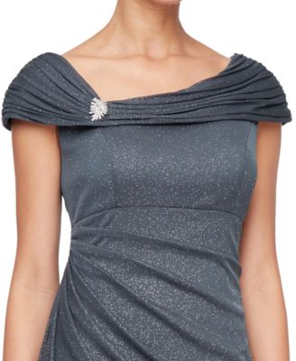 Petite L-Neck Glitter-Mesh Long Dress