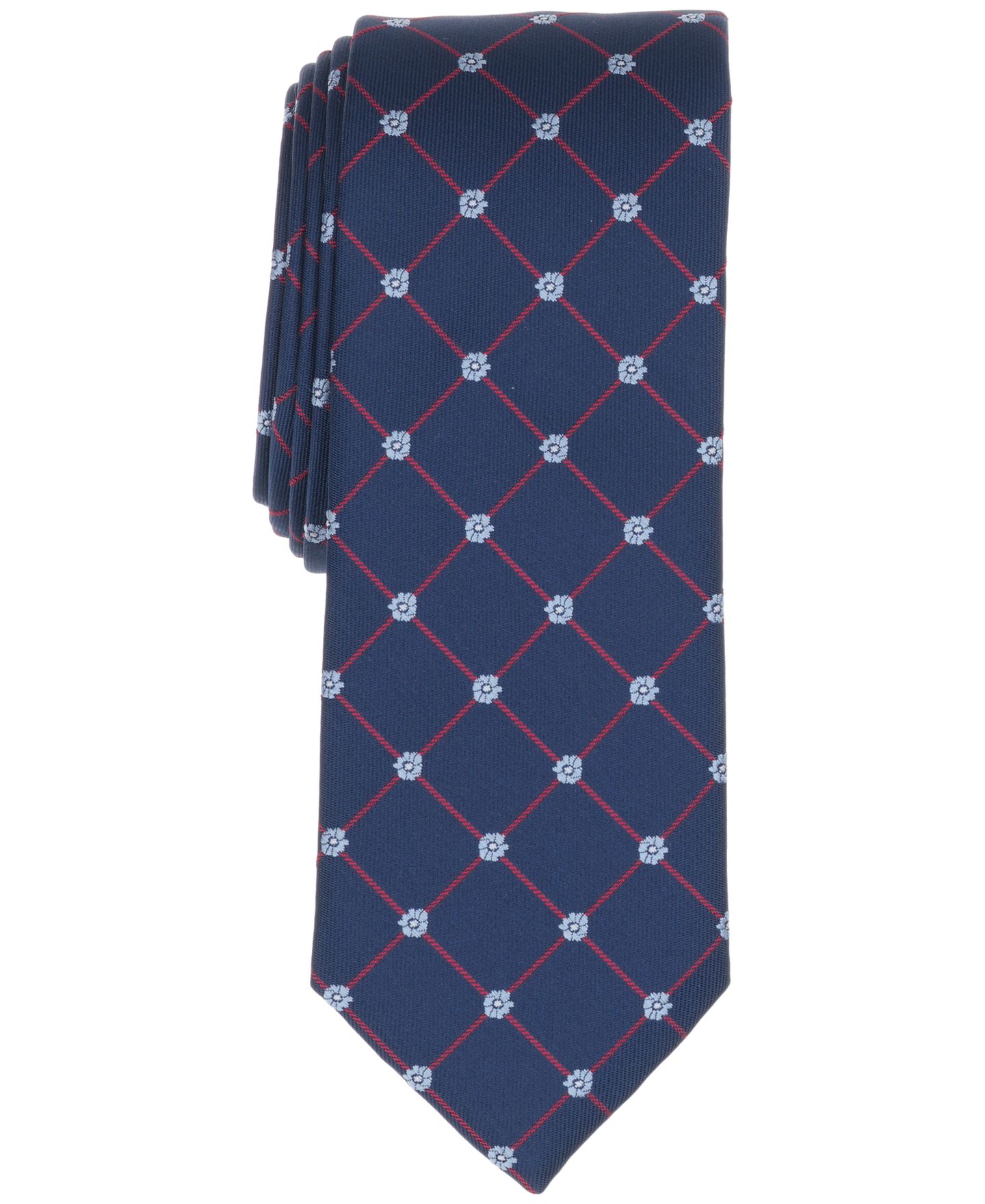 Мужской галстук Bar III Floral and Club Grid Pattern с цветочным узором и клеткой, цвет: Синий — фото 1