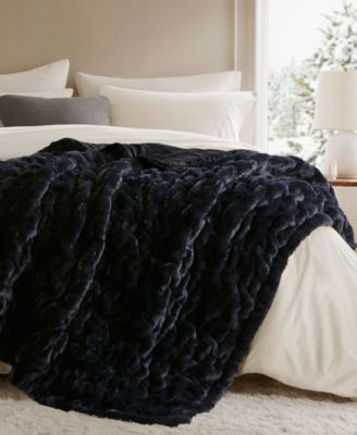 Ruched Reversible Faux-Fur Throw, 50" x 60"