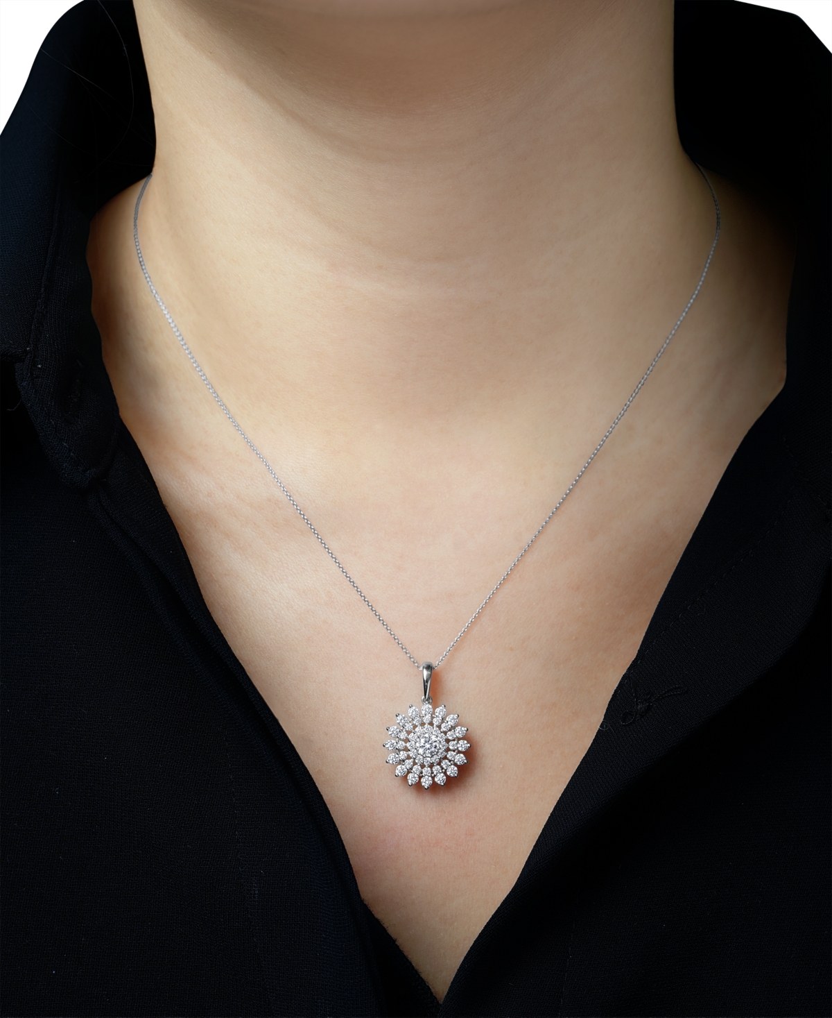 Wrapped Love Diamond Flower Cluster Pendant Necklace (1 ct. t.w.) 14k Gold, 18" + 2" extender, Exclusively at Macy's
