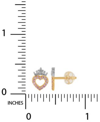 Cubic Zirconia Heart Stud Earrings in 10k Yellow Gold