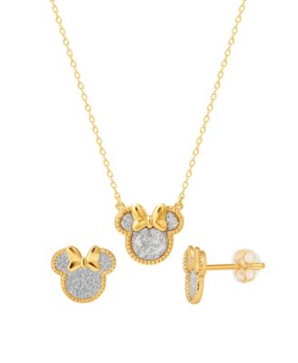Disney - 2-Pc. Minnie Glitter Necklace and Earrings Set in 18k Yellow Gold Over Sterling Silver