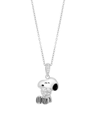 2-Pc. Cubic Zirconia Snoopy Necklace and Earrings Set in Sterling Silver