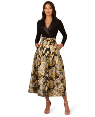 Adrianna Papell - Petite Combo Floral Long-Sleeve Jacquard Dress