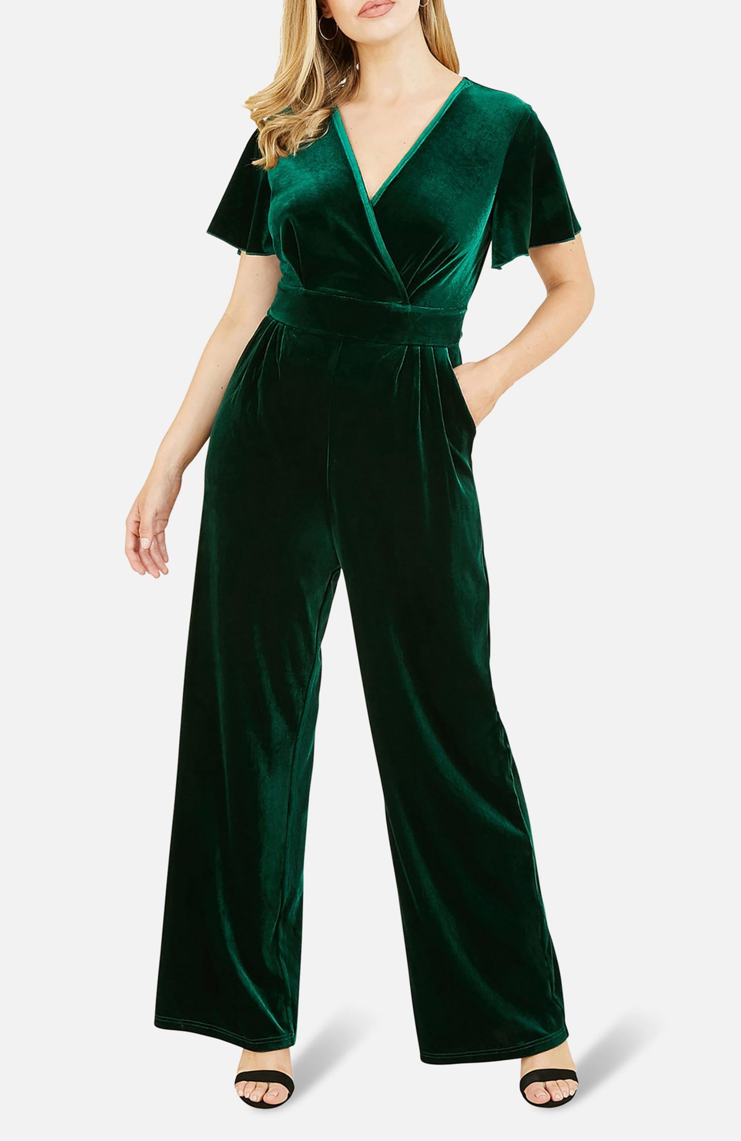 Женский комбинезон Yumi Angel Sleeve Velvet Jumpsuit, цвет: Зелёный — фото 7