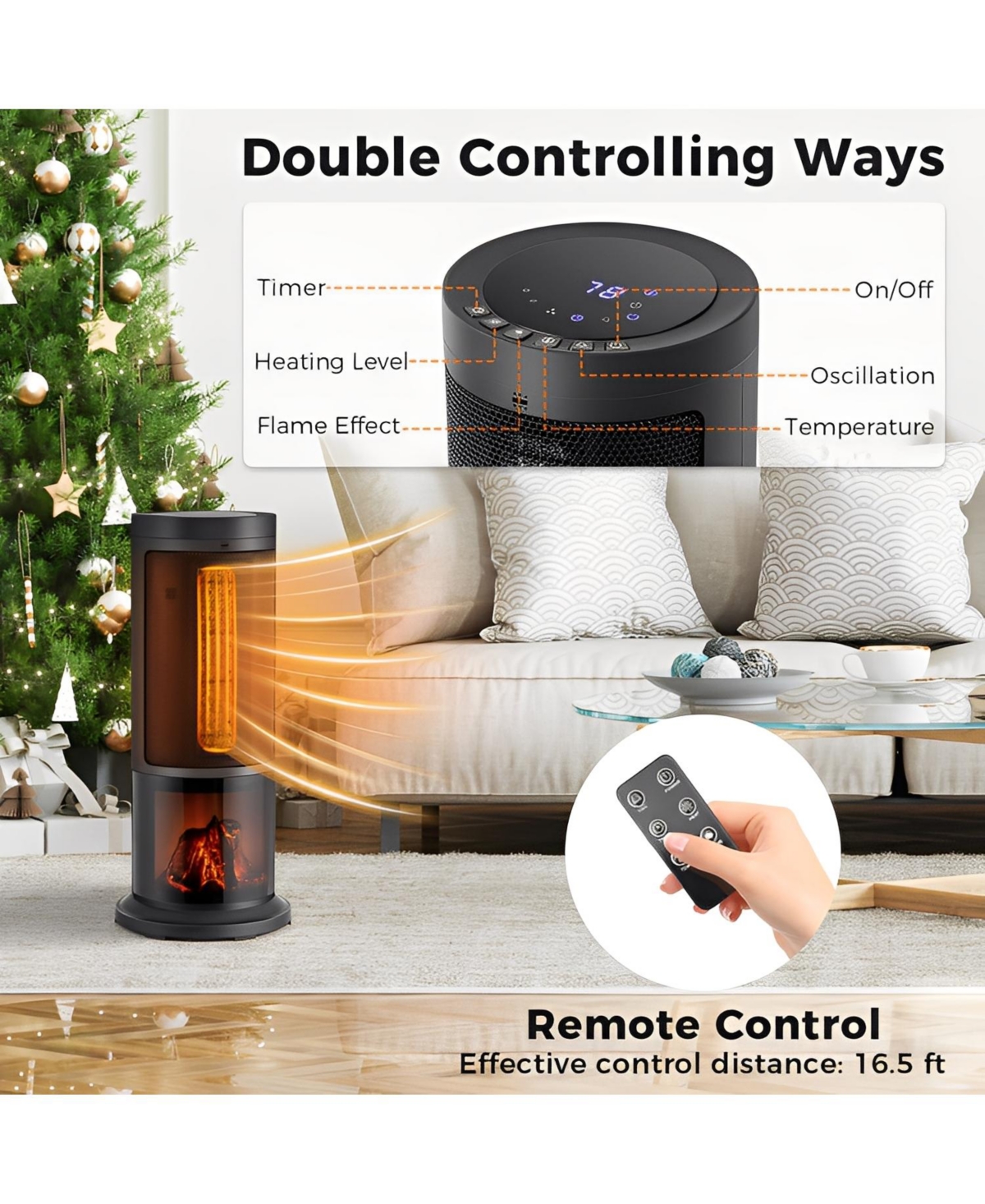 Sugift 17 Inch 1500W Portable Tower Space Heater with Oscillation