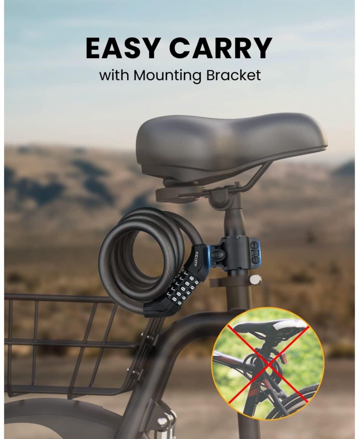 Batfox Bike Lock Cable with Combination, Heavy-Duty 5-Digit Resettable Bicycle Anti-Theft, w/ Mounting Bracket for and Scooters