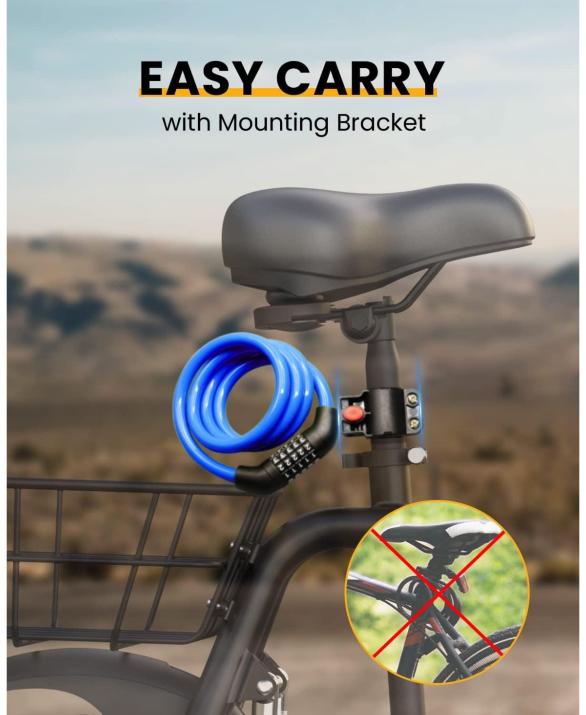 Batfox Bike Lock Cable with Combination, Heavy-Duty 5-Digit Resettable Bicycle Anti-Theft, w/ Mounting Bracket for and Scooters