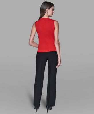 Women's Ruffled Rib-Knit Sleeveless Top