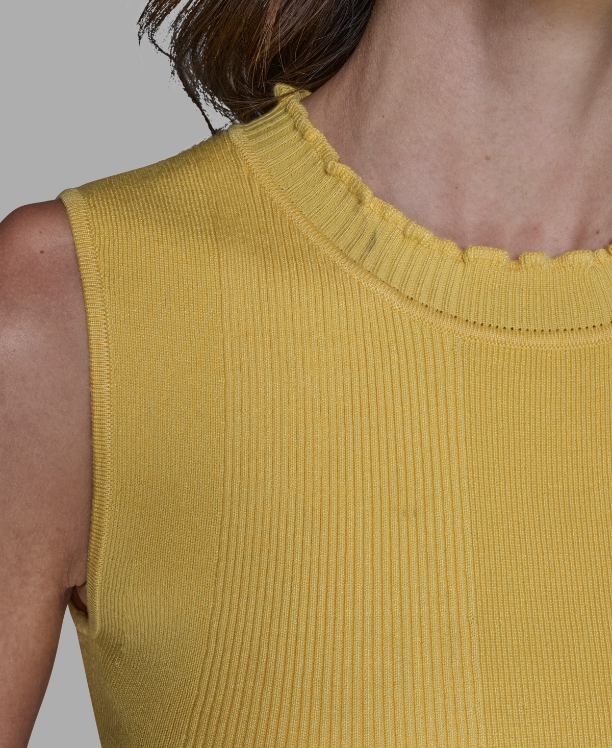 Karl Lagerfeld Women's Ruffled Rib-knit Sleeveless Top In Yellow