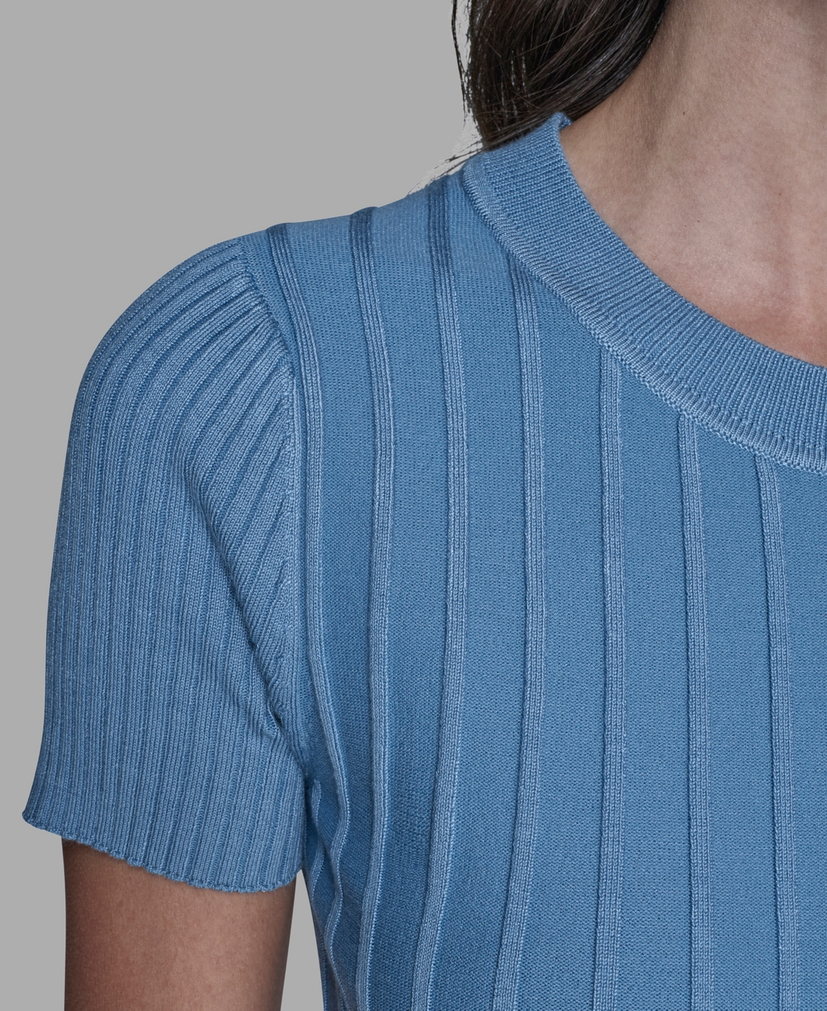 Karl Lagerfeld Women's Ribbed Short-sleeve Sweater In Blue