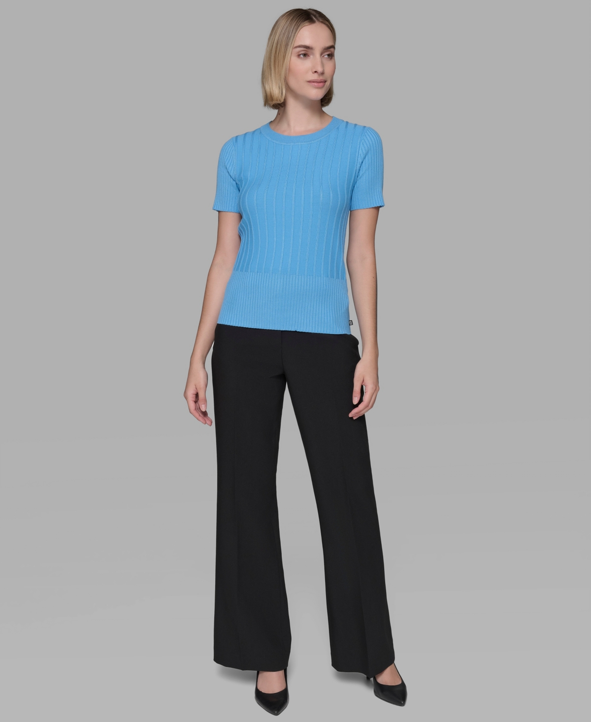 Karl Lagerfeld Women's Ribbed Short-sleeve Sweater In Blue