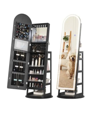 LED Jewelry Cabinet with Arched Mirror and Lockable Design