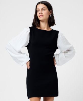 Women's Mixed Media Round Neck Mini Dress