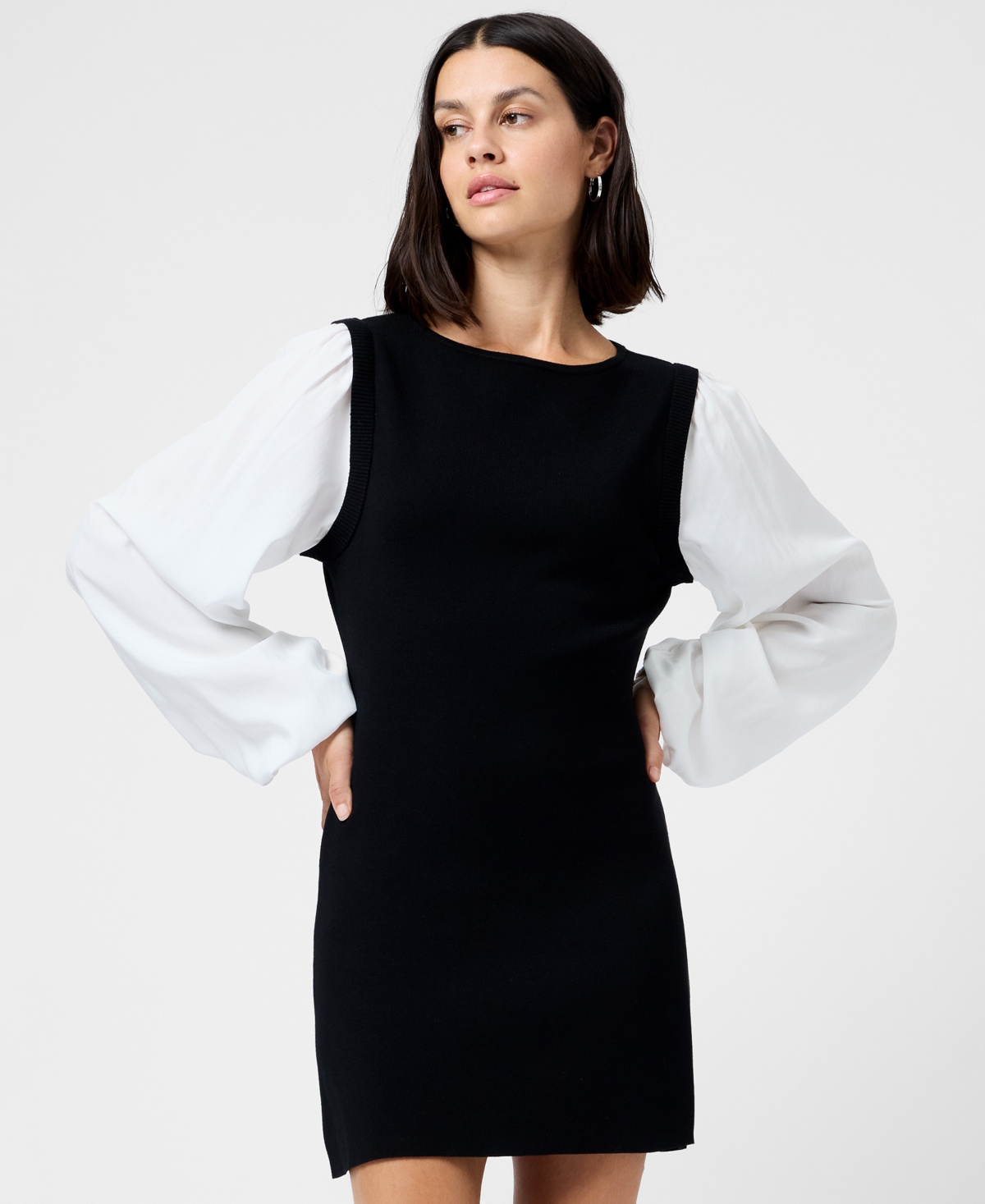 French Connection Women's Mixed Media Round Neck Mini Dress In Multi