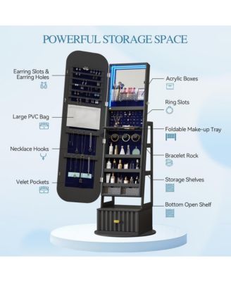 Standing Jewelry Cabinet with Full-Length Mirror & Storage