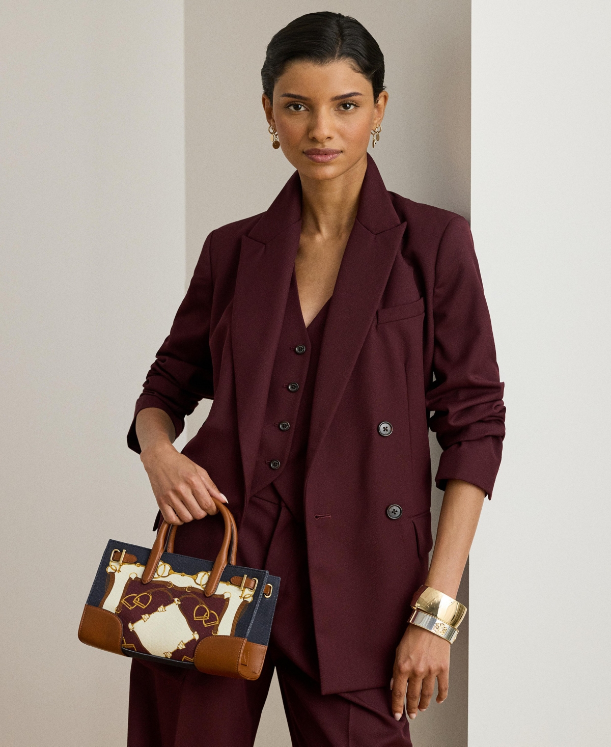 Ralph Lauren Belting-print Devyn Tote Bag In Brown