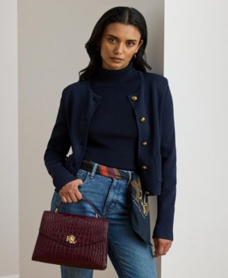 Crocodile-Embossed Medium Farrah Satchel Bag