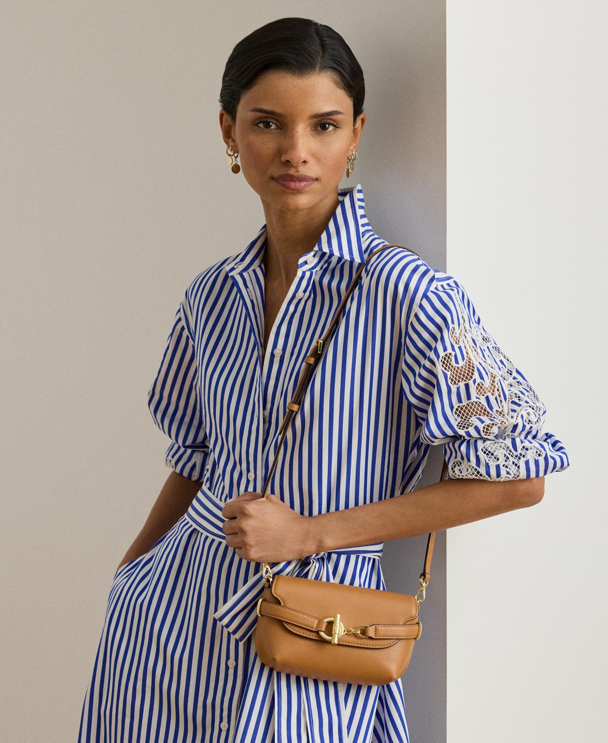 Ralph Lauren Leather Small Blaike Crossbody Bag In Brown