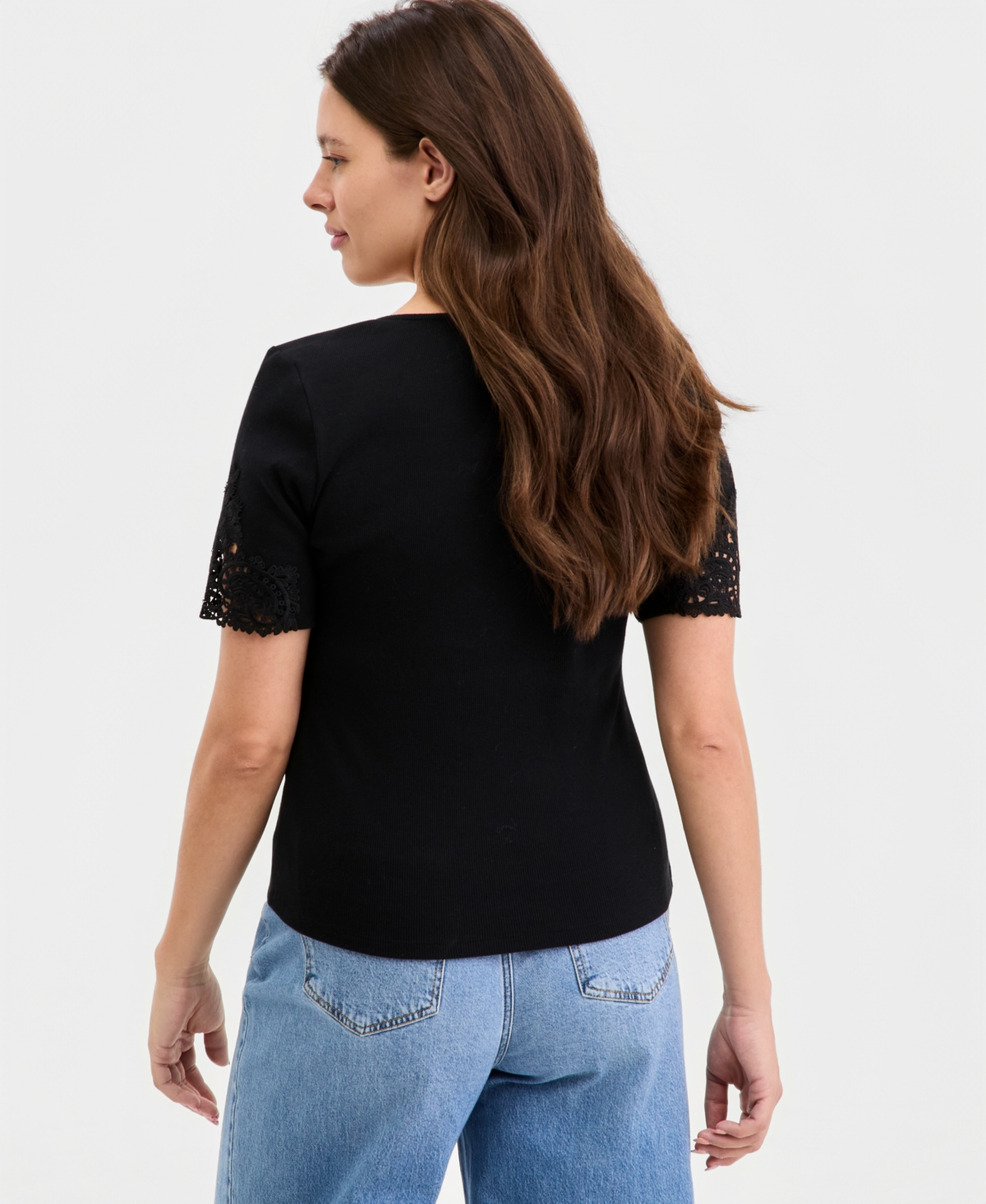 On 34th Women's Knit Short-Sleeve Lace-Inset Top, Macy's Exclusive