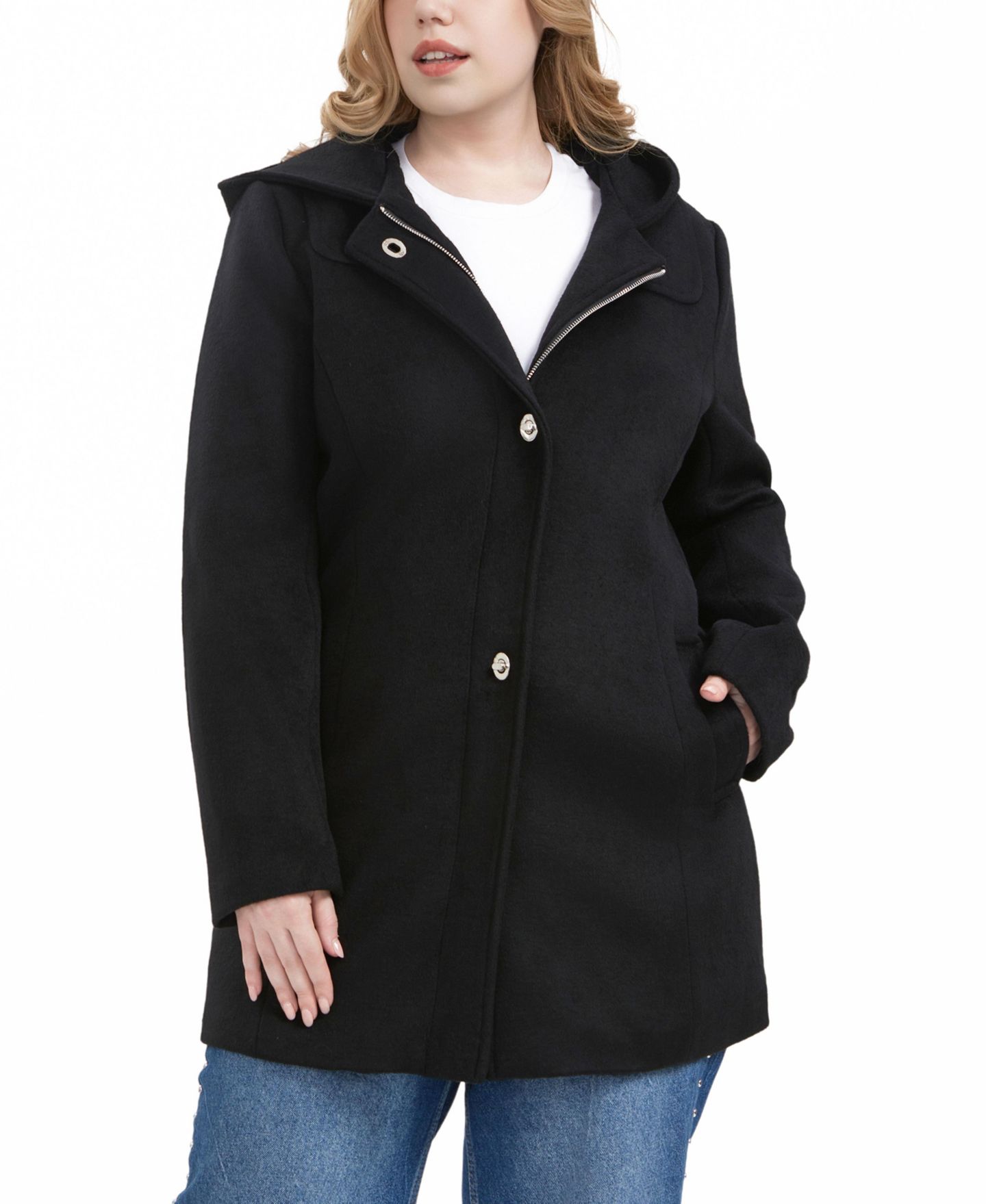 Женское пальто BGSD Plus Size Hooded Wool Blend, цвет: Чёрный — фото 3