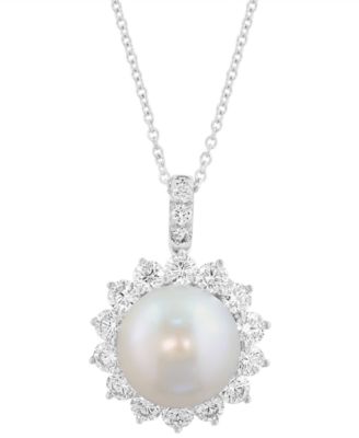 Freshwater Pearl (12mm) and Lab Grown Diamond Pendant Necklace (1-1/2 ct. t.w.) in Sterling Silver