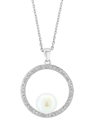 EFFY Collection - Freshwater Pearl (8.5-9mm) and White Topaz Pendant Necklace (1/3 ct. t.w.) in Sterling Silver