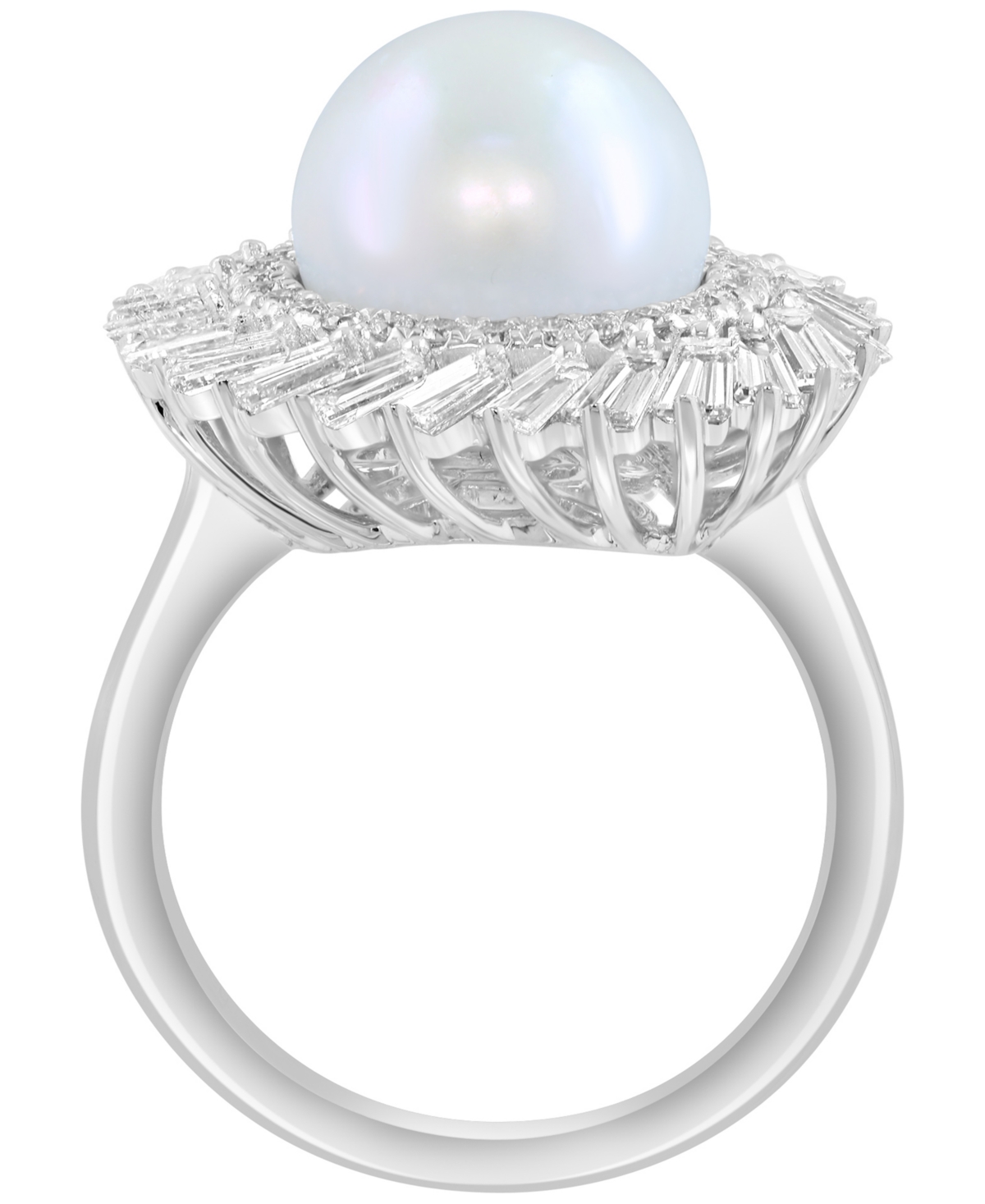 Effy Collection Freshwater Pearl (11mm) And Lab Grown Diamond Ring (1-1/3 Ct. T.w.) In 14k White Gold In Silver