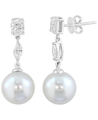 Freshwater Pearl (10mm) and Lab Grown Diamond Earrings (3/4 ct. t.w.) in 14k White Gold
