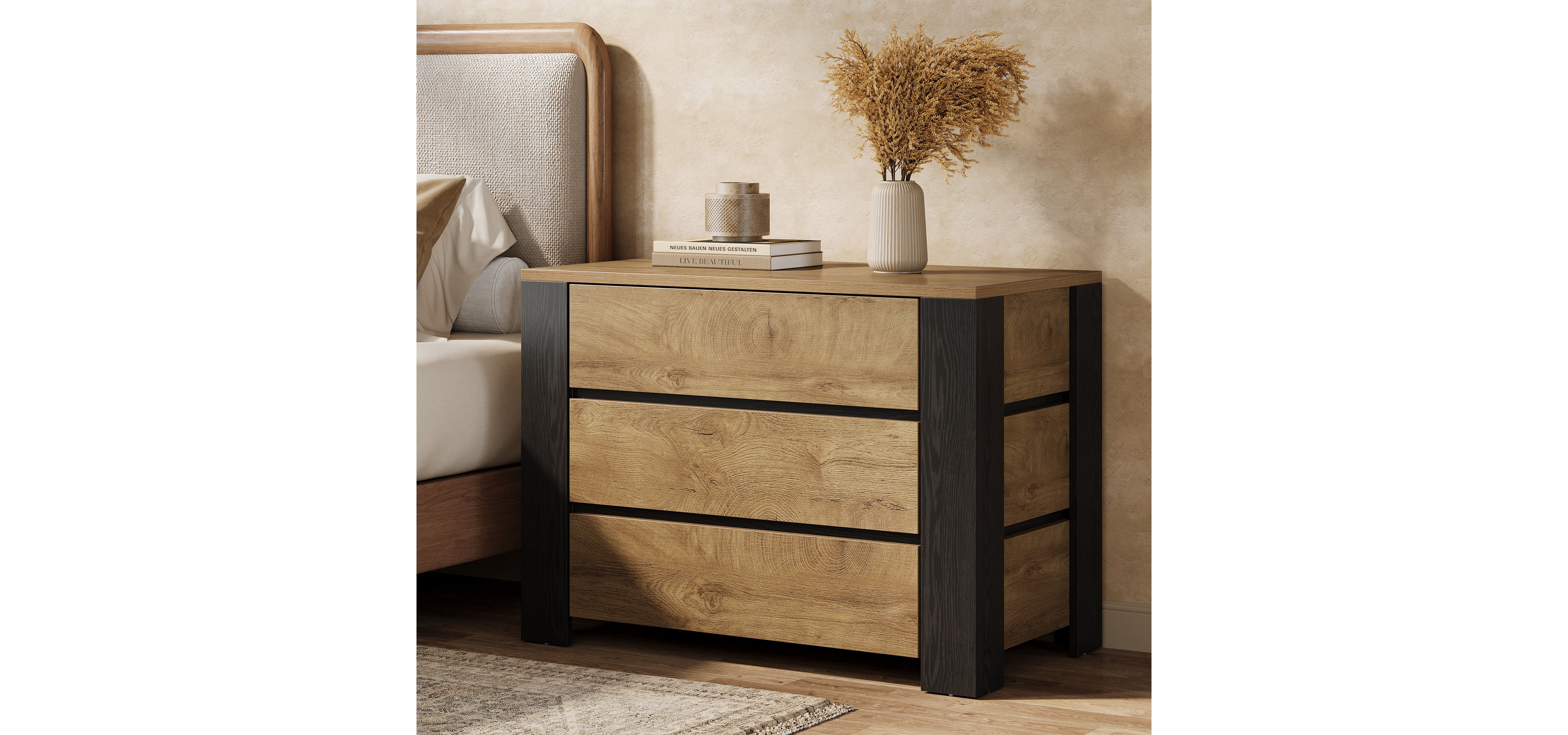 Tribesigns Oversized Nightstand, 36" Wide Night Stand with 3 Drawers, Extra Large Nightstand Bedside Table