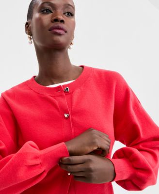 Women's Blouson Sleeve Heart-Button Cardigan, Macy's Exclusive